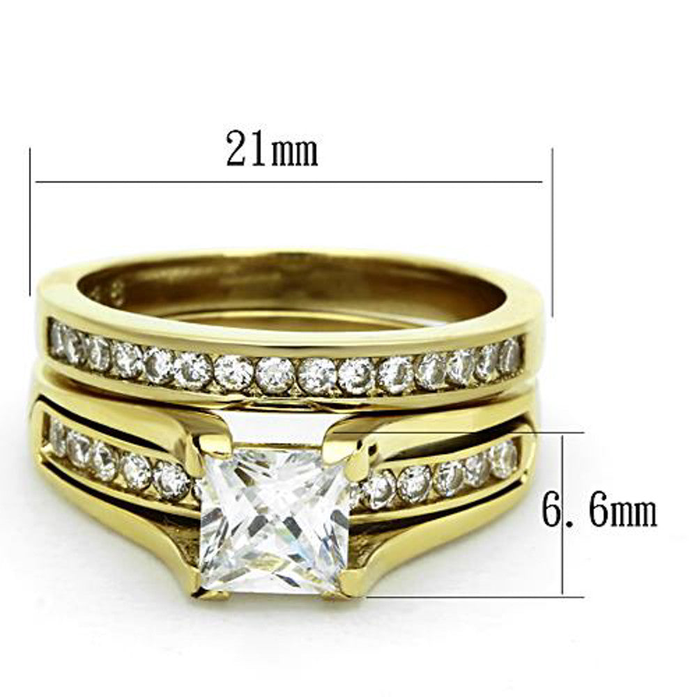 ST0W384-ARH1659 His & Her 14K G.P. Stainless Steel 3pc Wedding Engagement Ring & Men's Band Set